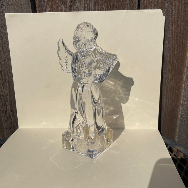 Religious Mikasa 8" Crystal Cherub Angel Playing Harp Christmas Decor Herald Collection For Sale - Image 3 of 5