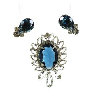 Vintage Designer Juliana Sapphire Crystal Brooch Set 1960s For Sale