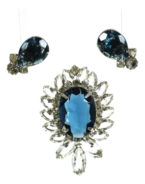 Vintage Designer Juliana Sapphire Crystal Brooch Set 1960s
