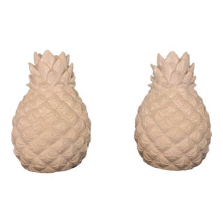 Late 20th Century Pair of White, Pineapple, Resin Candle Holders For Sale