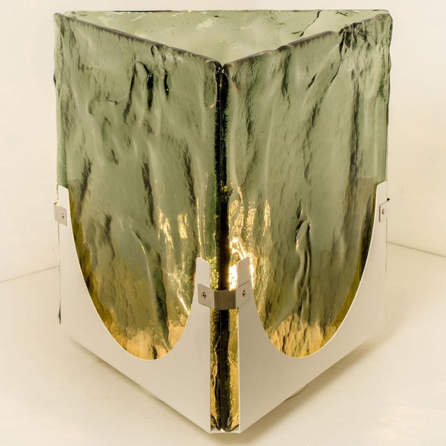 Large Cube Shaped Green Glass Table Light from Leucos, 1970 For Sale - Image 6 of 15