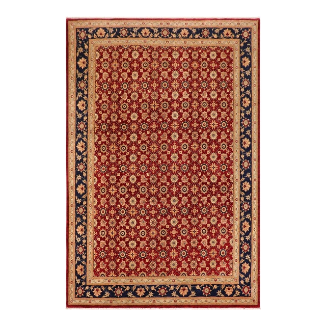 Classic Ziegler Red Blue Hand-Knotted Wool Rug - 9'11'' X 14'2'' For Sale