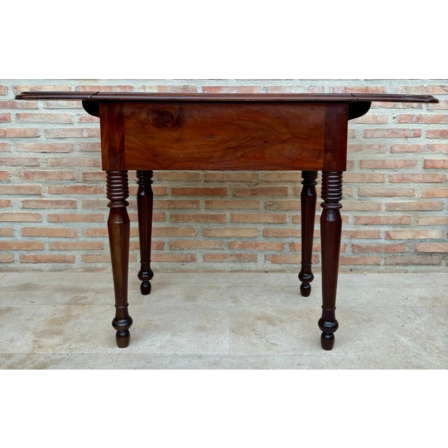 Brown Wood Drop-Leaf Side Table With Two Drawers, 1930s For Sale - Image 8 of 15