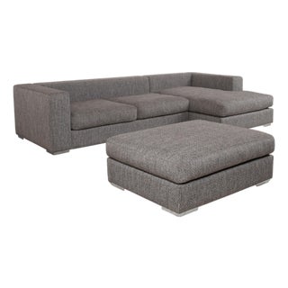 Cenova Set Fabric Corner Sofa and Ottoman in Grey by BoConcept, Set of 2 For Sale
