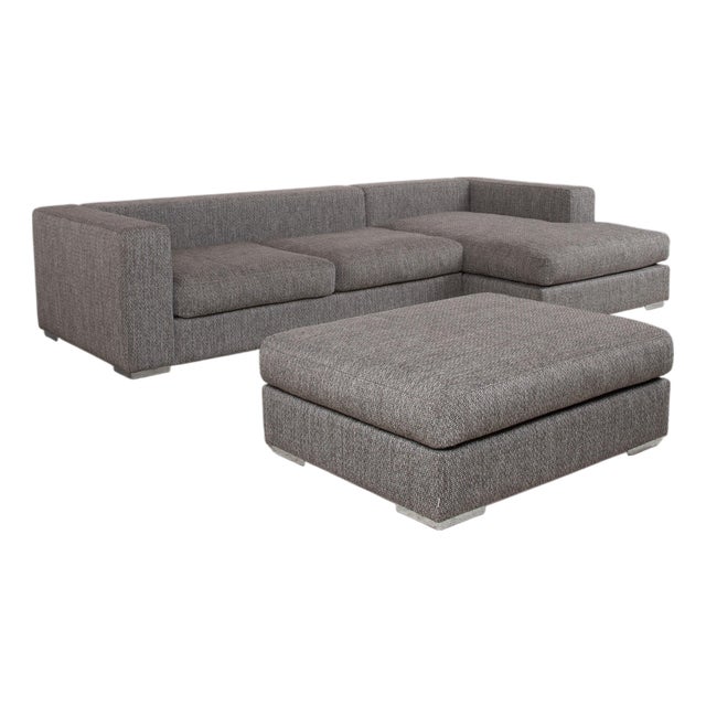 Cenova Set Fabric Corner Sofa and Ottoman in Grey by BoConcept, Set of 2 For Sale