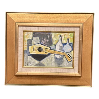 Arnold Eres, Still Life with Lute, 1950s, Oil on Panel, Framed For Sale