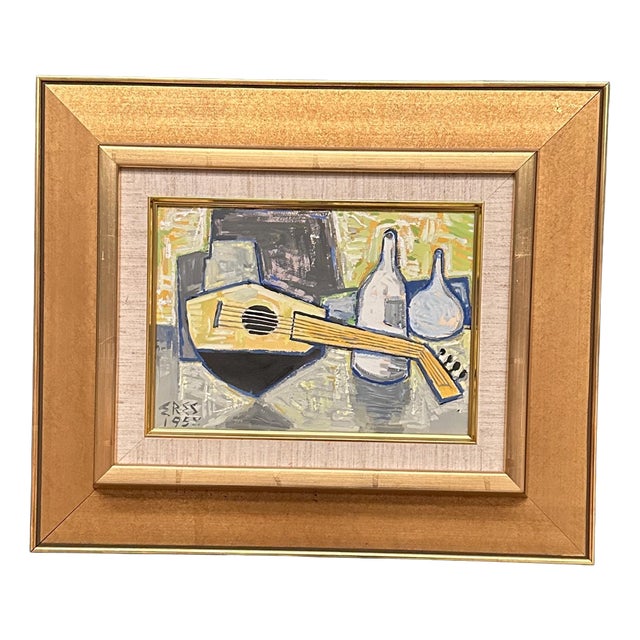 Arnold Eres, Still Life with Lute, 1950s, Oil on Panel, Framed For Sale