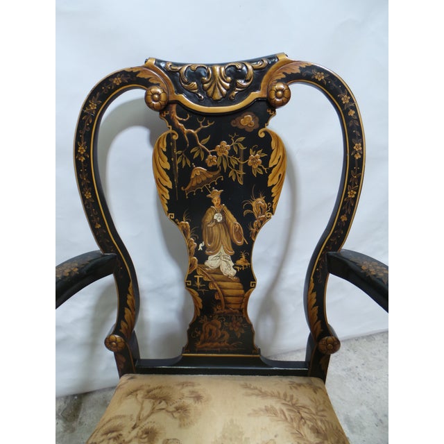 Rococo Style Oriental Painted Arm Chairs For Sale - Image 4 of 12
