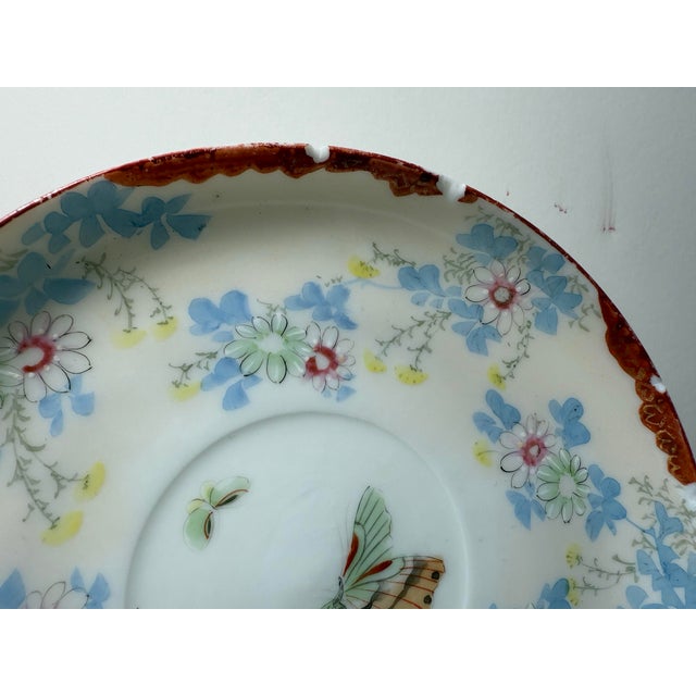 Antique Mustache Cup & Saucer With Hand Painted and Butterflies For Sale - Image 12 of 12