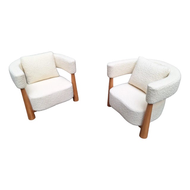 Set of Vintage Armchairs in White Boucle, 1990s For Sale