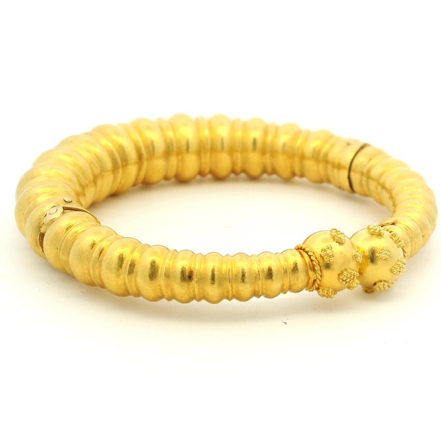 Modern Ilias Lalaounis 1970s 22k Gold Neolithic Revival Ribbed Bracelet For Sale - Image 3 of 15