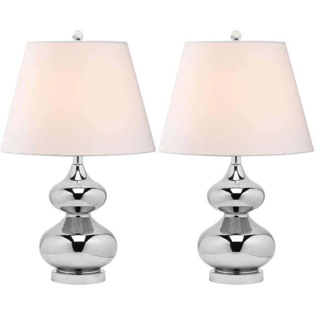 Modern 24 Inch H Double Gourd Glass Table Lamp in Silver - a Pair For Sale - Image 3 of 8