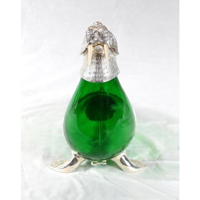 Silver-Plated Green Glass Walrus Decanter Bottle For Sale - Image 6 of 9