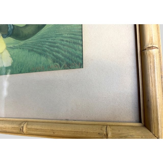 Vintage Mid-Century Jessie Arms Botke “Royal Cockatoos” Lithograph in Bamboo Frame For Sale In Los Angeles - Image 6 of 6