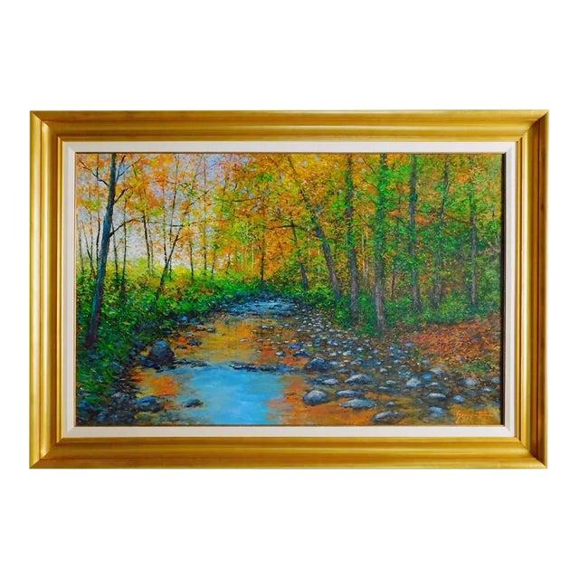 James Scoppettone "Mystic Creek in Autumn"Original Oil Painting on Canvas Framed For Sale