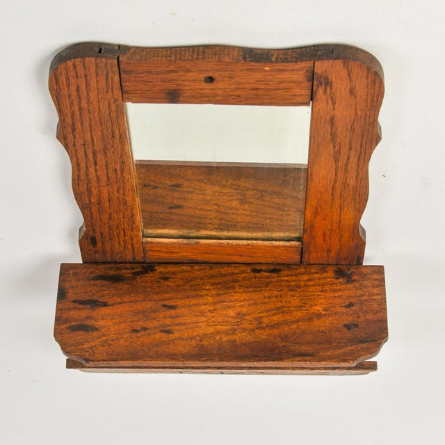 Brown Antique Wall Hanging Wood Framed Mirror With Cubby Carved Leaves For Sale - Image 8 of 12