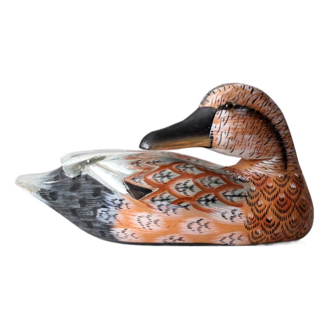 Vintage Hand Painted Carved Wood Duck For Sale
