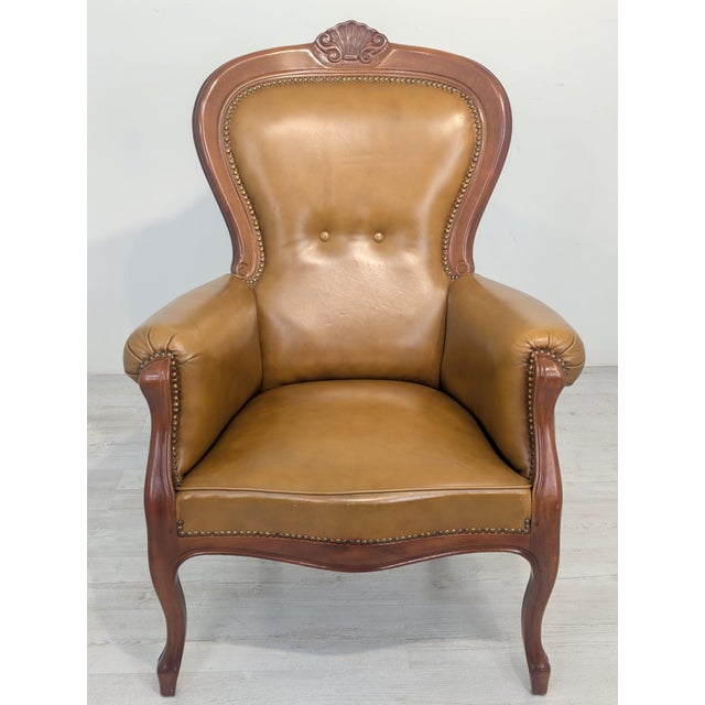 Beige Chippendale Leather Armchair, 1960s For Sale - Image 8 of 18