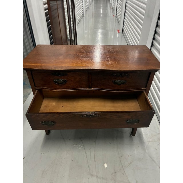 Antique Vintage Victorian Solid Tiger Oak Wood Accent Dresser Chest of Drawer For Sale - Image 9 of 12