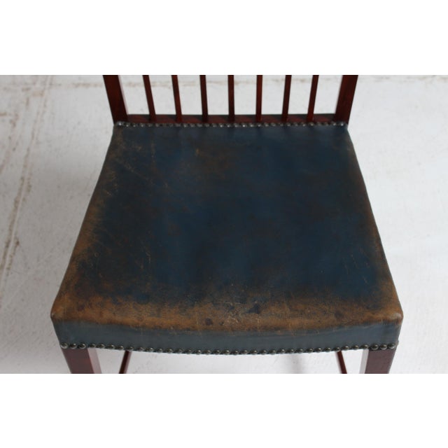 Vintage Dining Chairs in Mahogany with Blue Leather Seats from Fritz Hansen A/S, 1940s, Set of 8 For Sale - Image 9 of 18