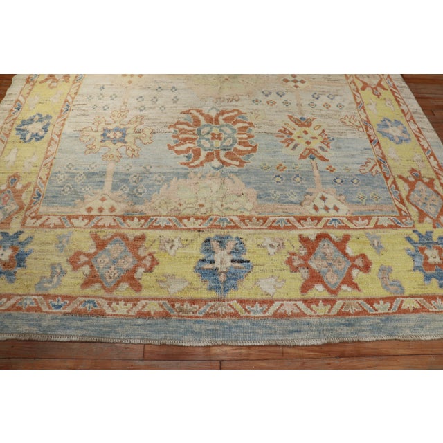 Early 21st Century Zabihi Collection Stunning Turkish Blue Yellow Oushak Rug - 8'3" x 9'5" For Sale - Image 11 of 12