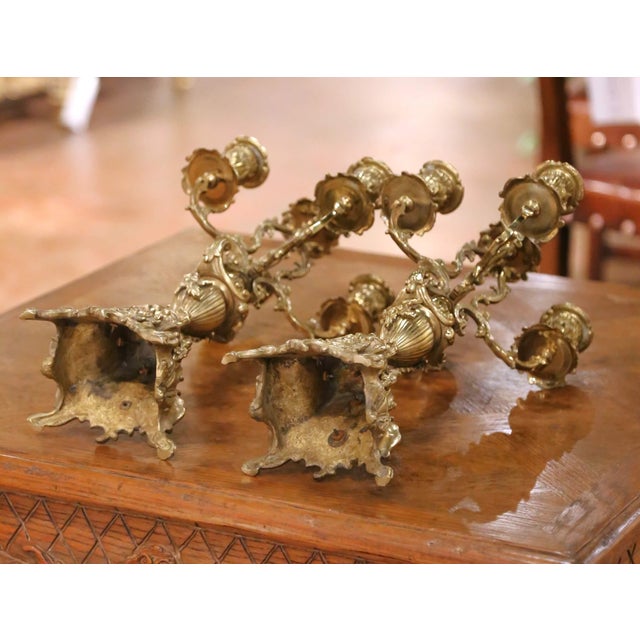 Pair of 19th Century French Louis XV Rococo Bronze Dore Five-Light Candelabras For Sale - Image 12 of 12