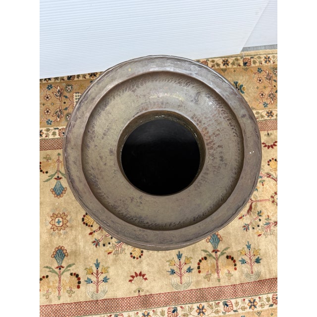 Large Hammered Metal Water Vessel + Rope Handles For Sale - Image 9 of 12