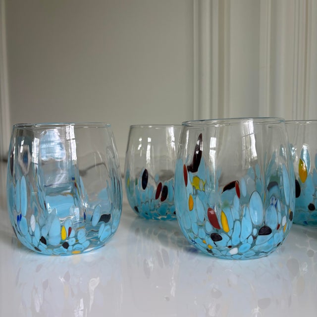 Contemporary Blue Mirage Multi White Crystal Handmade Italian Murano Drinking Glasses - Set of 6 For Sale - Image 3 of 7
