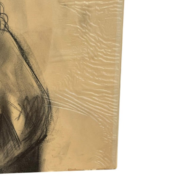 Vintage Charcoal Portrait Drawing of a Woman on Paper, Modern Figurative Artwork. For Sale In Seattle - Image 6 of 10