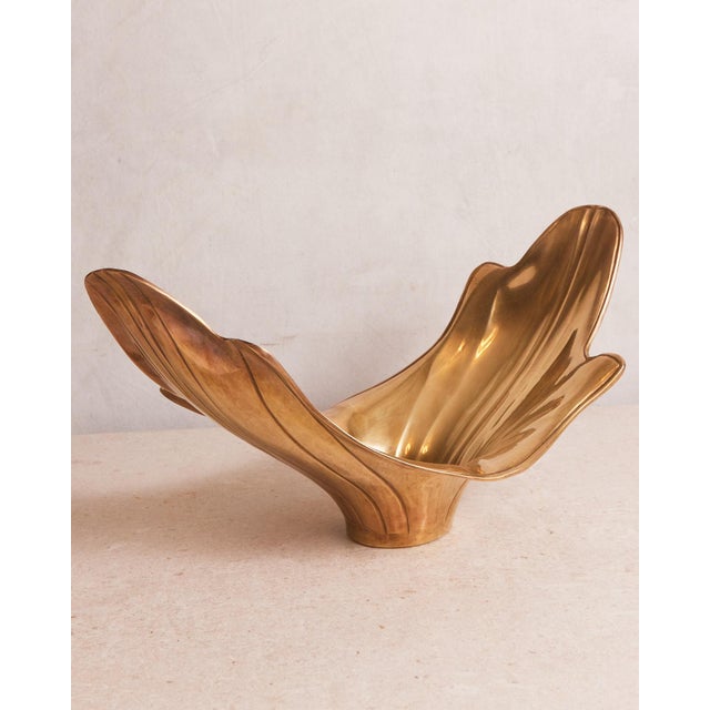 1970s Large Brass Low Bowl or Vase For Sale - Image 4 of 18