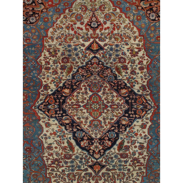 Brown Antique Persian Mohtasham Kashan Carpet, Ivory ground, Ivory Border, Blue, Green For Sale - Image 8 of 18