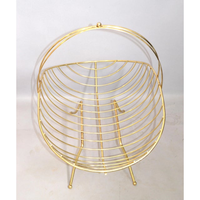 Apollo Woodwoking and Metal Corp 1970s Space Age Gold Color Finish Steel Log Basket Magazine Rack For Sale - Image 4 of 13