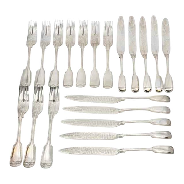 Antique John Kilpatrick Victorian English Sterling Silver Fish Service for Ten - 20 pcs For Sale