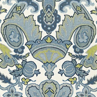 Sample- Schumacher Mataura Linen Print Fabric in Aegean For Sale