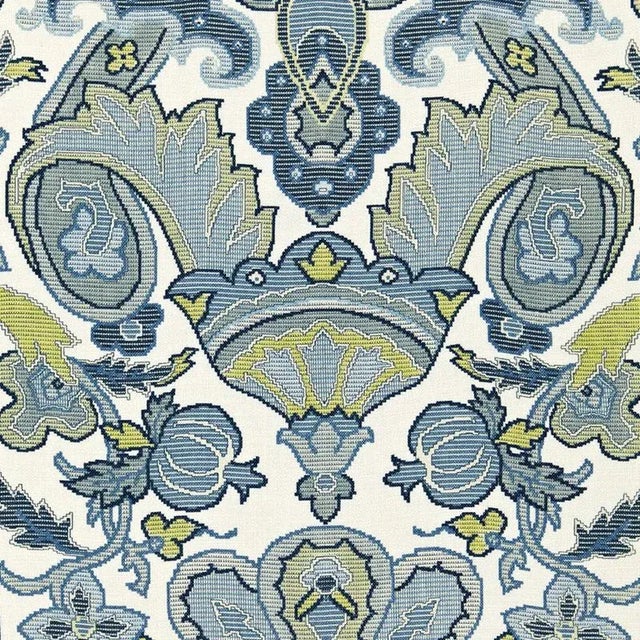Sample- Schumacher Mataura Linen Print Fabric in Aegean For Sale