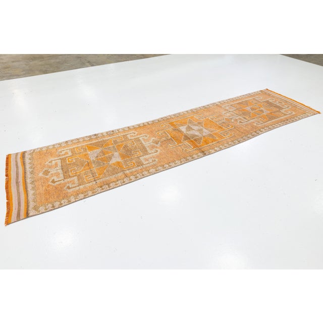 3 X 11 Handmade Vintage Turkish Wool Runner With Star Motifs and Earthy Tones For Sale - Image 4 of 11