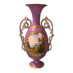 Antique Old Paris Porcelain Scenic Landscape & Gilt Decorated 14" Handled Vase