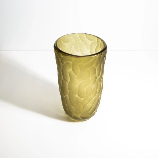 Hand Blown Murano Moon Vase in Olive Large For Sale - Image 4 of 9