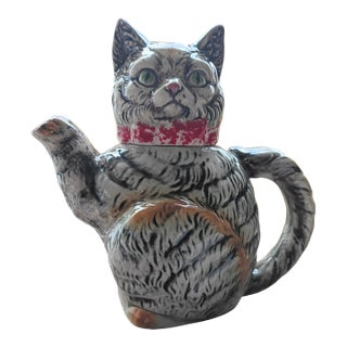 Mid-Century Japanese Ceramic Tabby Cat Figural Teapot For Sale