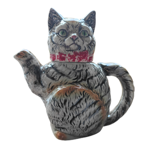 Mid-Century Japanese Ceramic Tabby Cat Figural Teapot