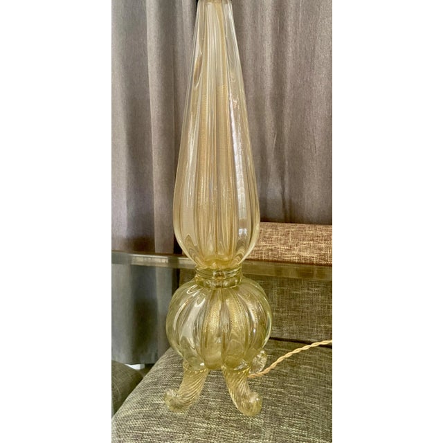 French Barovier Murano Italian Gold Footed Table Lamp For Sale - Image 3 of 13