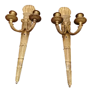 Pair Antique French Empire Gilt Bronze Sconces With Quiver