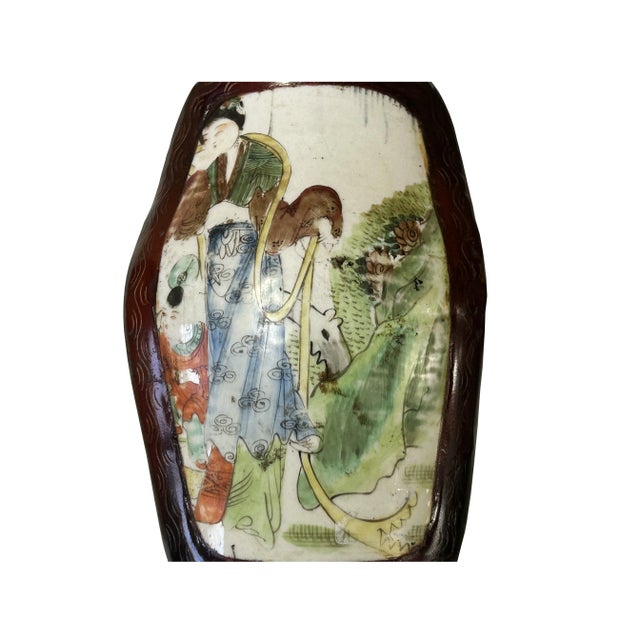 Chinese Old White Base Lady Kid Plant Porcelain Art Lacquer Box For Sale - Image 4 of 6