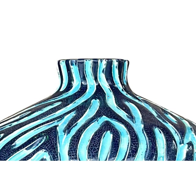 Vintage Modernist Turquoise & Black Studio Pottery Vase For Sale - Image 9 of 12