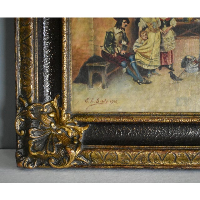 Antique European Tavern Interior Genre Scene Framed Signed & Dated 1910 For Sale - Image 10 of 16
