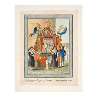 Water Seller - Original Ink and Watercolor by Anonymous Neapolitan Master - 1800 Early 19th Century For Sale