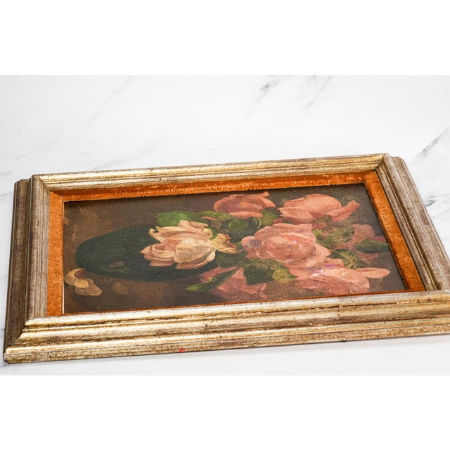 Charming Mid Century Framed Vintage Roses Flower Still Life Home Wall Decor For Sale - Image 10 of 11