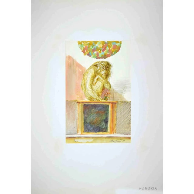 Monkey is an original drawing in ink and watercolor realized by Leo Guida in 1971. Good condition. Leo Guida (1992 -...