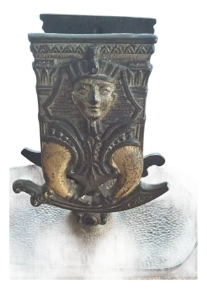 Antique Art Deco Egyptian Revival Cast Iron Ashtray and Matchbox Holder