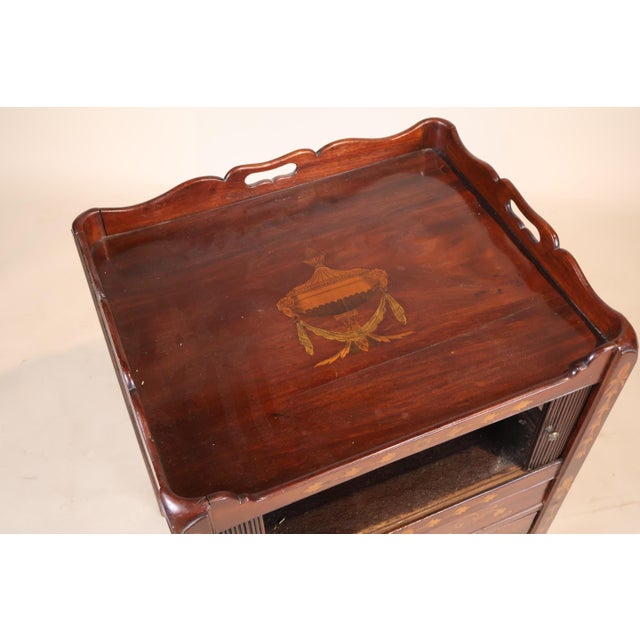 19th-Century Dutch Marquetry Inlaid Mahogany Bedside Cabinet For Sale - Image 4 of 7